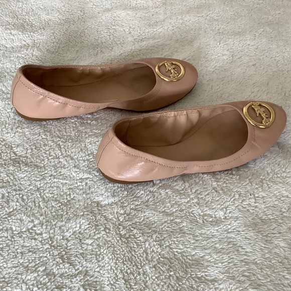 COACH Ballerina Nude Pink Leather Flat with Gold Tone Horse and Carriage Logo - Picture 7 of 7
